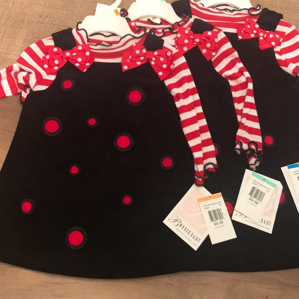 NWT Bonnie Baby Red Striped Polkadot dress